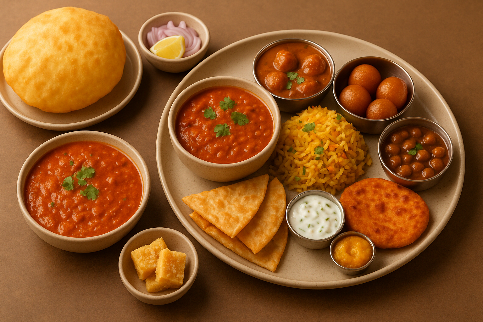 Indian thali with assorted dishes